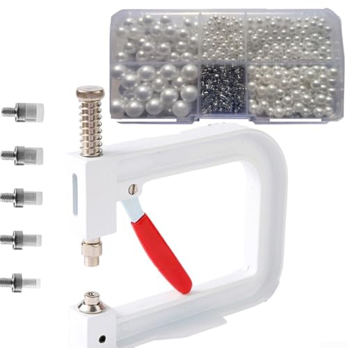 Yuanpgky Máquina de prensa manual para engaste de perlas con cuentas blancas de 4/5/6/8/10 mm, kit de herramientas de manualidades para decoración de accesorios de ropa, máquina de clavos de aleación