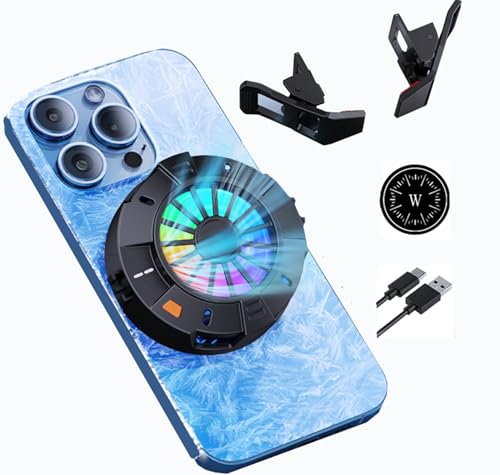 Magnetic Phone Cooler, RGB Portable Lightweight Cooling Fan with Large Cooling Area, Digital Display...