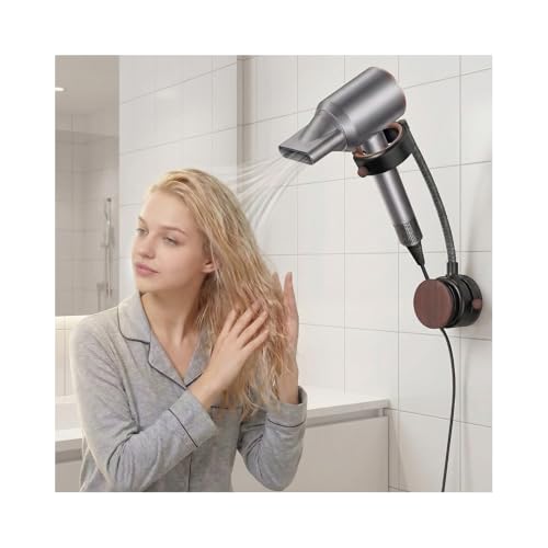 CTESNE360 Rotating&No Drill InstallationHands Free Hair Dryer Holder Wall Mount Adjustable Height Suction Cup Blow Dryer Holder Damage-Free Wall with Cord Storage for Most Hair Dryers