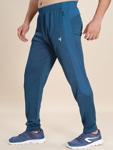 Image of TECHNOSPORT Men's Melange Slim Fit Techno Dry Trackpants Drawstring 2-Pocket Polyester Joggers for Gym Running Workout UPF50+ Anti Odour
