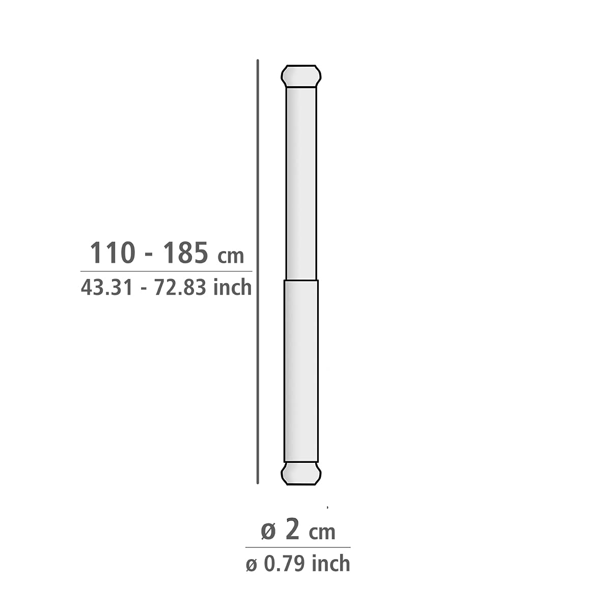 WENKO Barre de douche télescopique en chrome 110-185 cm - Ø 2 cm, Aluminium, 2 x 2 cm, Chromé