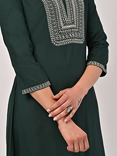 Image of rangita Rayon Calf Length Embroidered A-line Kurti for Women | Kurta for Women