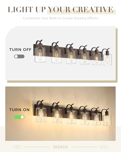 Image of Bathroom Vanity Light Fixtures 6-Light Clear Glass Modern Wall Mounted Over Mirror Oil Rubbed Bronze - VL01ORB-6
