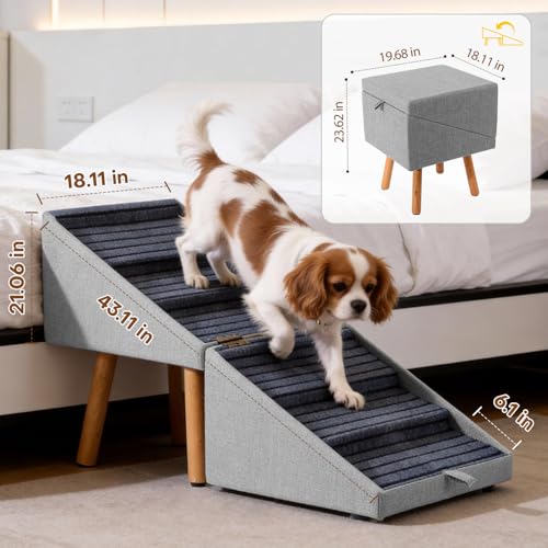 Image of Pet Stairs for High Beds,21.06 inch H 6-Step Dog Stairs for Large Dogs | 250lbs Large Dog Steps , Non-Slip Pet Ramp for Bed Couch for Medium Large Small Dogs Bedside Table Convertible