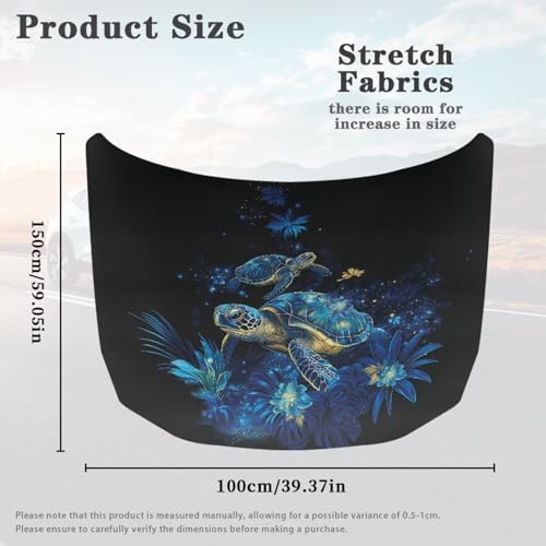 Image of Car Hood Cover Protector,Snowproof Waterproof Comfortable Print Polyester Hood Covers for Cars,Decoration Universal Car Accessories Blue Turtle