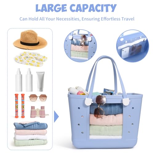 Beach Bags for Women, Beach Tote Waterproof Sandproof with Holes and Window, XL Rubber Tote Bag With Zipper Pocket2