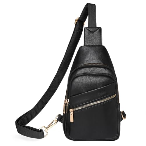 Sling Chest Crossbody Bag,Wasserdicht Schultertasche,Hohe Kapazität Brusttasche für Männer und Frauen,Umhängetasche PU Leder Anti-Diebstahl Crossbag Tasche Rucksack die Outdoor-Sportarten,Schwarz