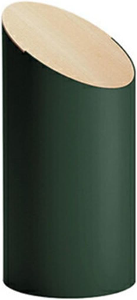 緑色の円筒形ごみ箱 木製蓋付き 緑色の円筒形ごみ箱 木製蓋付き