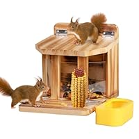 MIXXIDEA Wooden Squirrel Feeder with Water Bowl