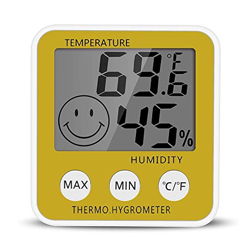 Innen-LCD Digital Hygrometer Thermometer, mit Ständern, Magneten Abschrankungen Gewächshaus Keller-Baby-Raum (pink) (Color : Yellow)