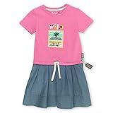 Das Kleid besteht aus pinkfarbenem Single Jersey und Jeansblauem Chambray