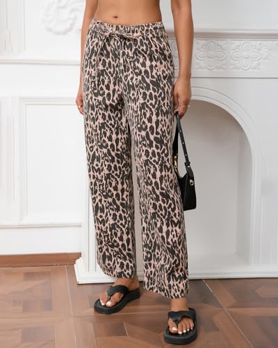 Kedera Women's Leopard Print Jeans Baggy Wide Leg Trousers Mid Rise Y2K Jeans Loose Elastic Waist Drawstring Pants3