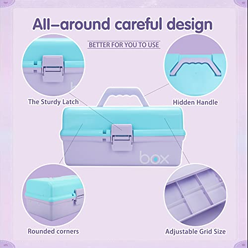 Creahaus 30,5cm 3-Regal Mehrzweck-Aufbewahrungsbox, Sortierbox, Organizer Box, Bastelbox, Nähkasten, Medizinkoffer, Toolbox, Angelkoffer mit 2 Regalen (Blau Lila)