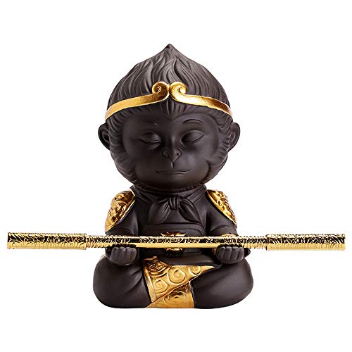 Kingzhuo Figuras coleccionables de muñecas mono, estatua de rey mono, estatua de Sun Wukong sentado, linda estatua de rey mono para decoración del hogar