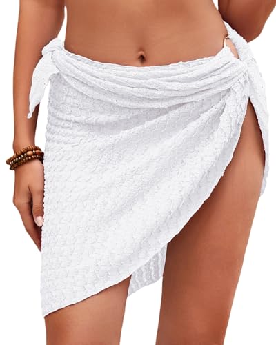 Charmo Women's Short Sarongs Wraps O-Ring Side Tie Swimsuit Cover Ups for Swimwear Semi Sheer Beach Bathing Suit Coverup