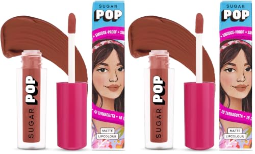 Image of SUGAR POP Matte Lipstick | Smudge-Proof | Vitamin E | Long Lasting 8 Hrs | Lip Colour For Women | 1.6 ml - 16 Terracotta (Pack of 2)