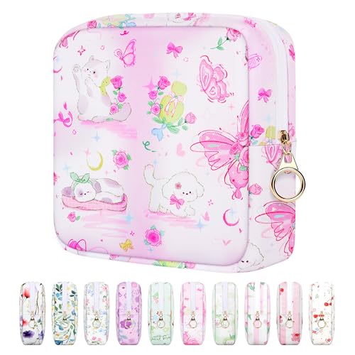 Image of Likesing 5.1'' Sanitary Napkin Storage Bag, Canvas Period Pouches for Teen Girls Women, Period Bag Tampon Holder for Purse Feminine Menstrual Sanitary Pad Pouch(Pink Butterfly)