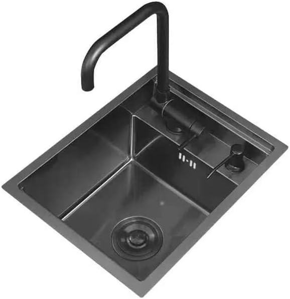 送料込+シングルボウル ブラック 隠しシンク キッチン バー 家庭用 業務用 カップウォッシャー付き 昇降式蛇口 省スペース カバー付き シ