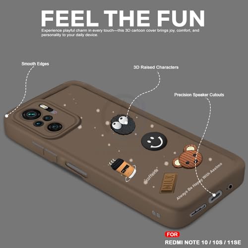 Image of AESTMO Back Case Cover for Redmi Note 10 / 10S Cover | Cute Fun Cartoon 3D Ball | Coffee Silicone Case | Full Body Protection | Camera Protection Back Cover for Redmi Note 10 / 10S (Brown)