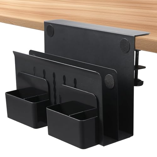 Desk Side Storage, Under Desk Laptop Mount, Table Side Hanging File Organizer Laptop Holder, No Drill Clamp On Cable Management Tray with 2 Magnetic Pen Holder for Office and Home, Load 22 Lbs by ANISION - Used condition - CA$32.19