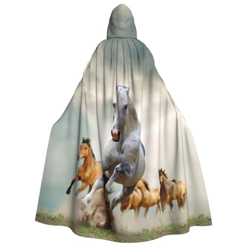 Cape à capuche médiévale chevaux sauvages déguisement Halloween et cosplay