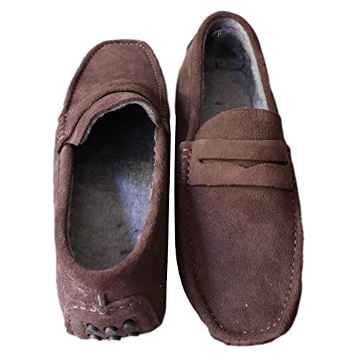 Image of ANUFER Men's Suede Leather Penny Loafers Comfort Driving Shoes Moccasin Slippers
