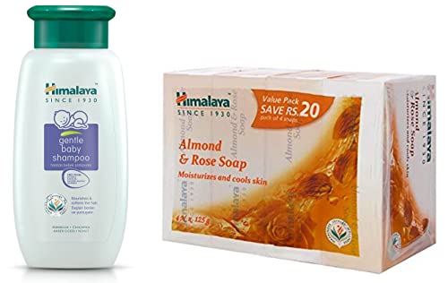 Image of Himalaya Baby Shampoo (400 ml) & Herbals Soap, Almond and Rose, 125g (Pack of 4)