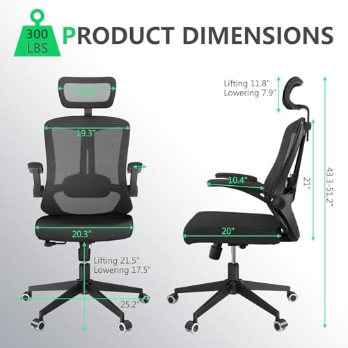 Image of Office Chair (07Black, Chair) | 360 Swivel Adjustable Lumbar Support & Flip-Up Armrests capacity 300 lbs capacity
