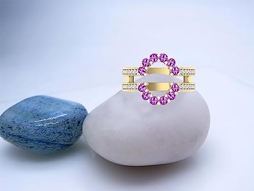 Dazzlingrock Collection Round Gemstone & White Diamond Womens Enhancer Guard Double Wedding Ring, 10K Solid Yellow Gold3