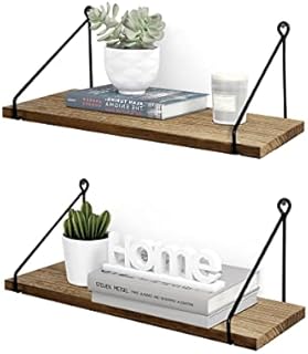 Afuly Rustic Floating Shelves Wooden for Wall Mounted with Metal Brackets Wood Storage Shelf for Bathroom Kitchen Bedroom Living Room Office Decorative Home Accessories, Set of 2