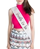Funky Junque Glitter Bride to Be Sash Sparkly Double Layered Bridal Shower and Bachelorette Party Favor Accessory with Gold Safety Pin - Bride to Be (White)