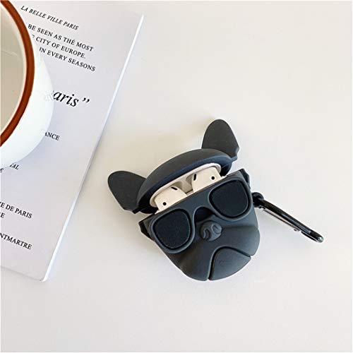 Mulafnxal Compatible With Airpods 1&2 Case, Silicone 3D Cute Fun Animal Cartoon Funny Character Airpod Cover, Fashion Cool Stylish Design Skin, Cases For Teens Girls Boys Air Pods (Black Glass Dog) #TOP3