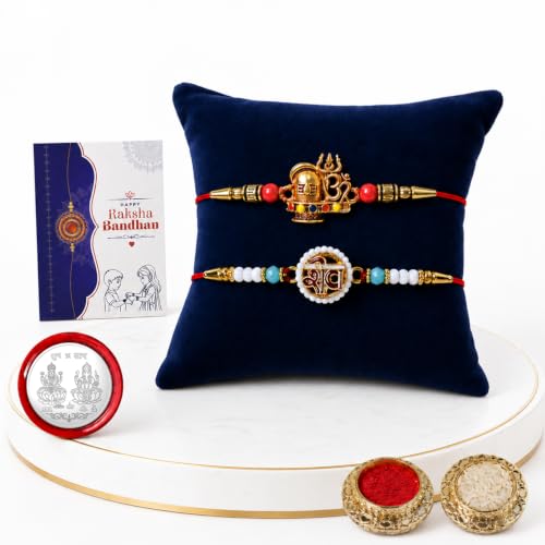 Image of Oblivion Rakhi For Brother - Elegant Stylish God Designer Rakhi with Beads and Silver Colour Pooja Coin, Tilak Set & Greeting Card - Traditional Raksha Bandhan Combo for Bhai
