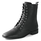 Womens Combat Boots Lace up Mid Calf Flat Ankle Booties for Winter