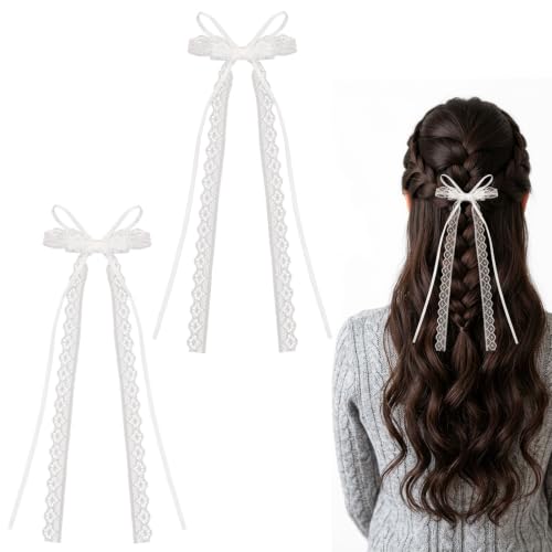 Pinzas para el cabello con moño blanco de encaje 2 piezas miniatura 1