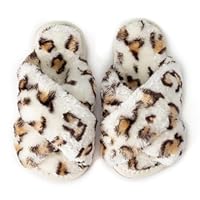 LZSYC Girl's Fluffy Slippers Kids' Fuzzy Leopard Tie Dye Cross Band Plush Open Toe Slippers, 12-13 Little Kids