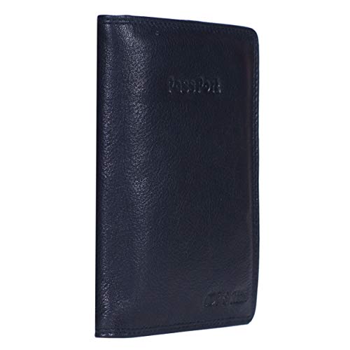 Image of HIDE & SLEEK RFID Protected Genuine Leather Unisex Travel Wallet Passport Document Holder (Black)