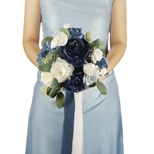 BENCENTRE 7 Inch Navy Blue Wedding Bouquet for Bride Bridesmaid,Small