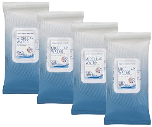 Image of Body Prescription Makeup Cleansing Wipes - Gentle and Effective Face Wipes, 50 Count (Pack of 4), Micellar Water