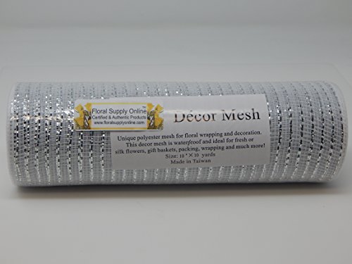 Floral Supply Online - 10 Inch X 30 Feet White / Silver Metallic Mesh Ribbon. The Exclusive Metallic Mesh With A Unique Touch Of Color And Sparkle. #TOP2