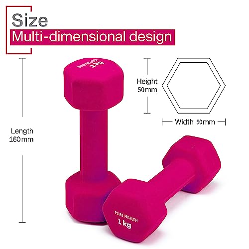 Neoprene Dumbbell Hand Weights Pair Home Exercise for Women Men Arm Pilates Dumbbells in 1kg 1.5kg 2kg 3kg 4kg 5kg 8kg 10kg Set (Pink (1KG, Pair)) - Image 5