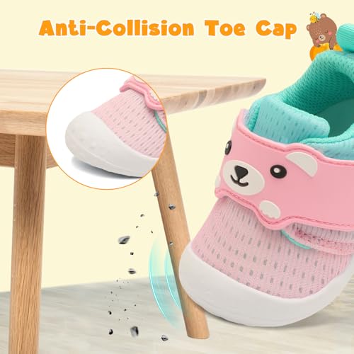Feetcity Baby Walking Shoes Baby Sneakers Wide Infant Shoes Breathable Baby Slip On Shoes Newborn Crib Shoes 18-24 Months Pink Green thumb #4
