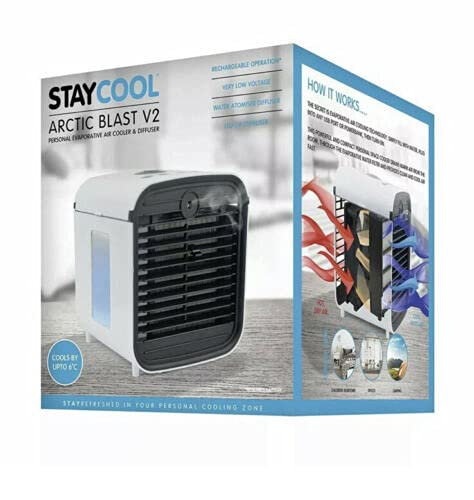 FIZPORIUM ELEGANT STAYCOOL ARCTIC BLAST V2 PERSONAL EVAPORATIVE LED CHANGING LIGHT AIR COOLER AND DIFFUSER - WHITE