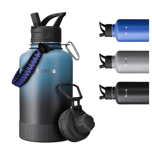 Exllena Borraccia 2 Litri Termica - Bottiglia Termica 18/8 Acciaio Inox Senza BPA con 2 Coperchi e Manico in Paracord - Tenuta Stagna Borraccia Grande per Palestra, Escursionismo, Campeggio(Gradiente)