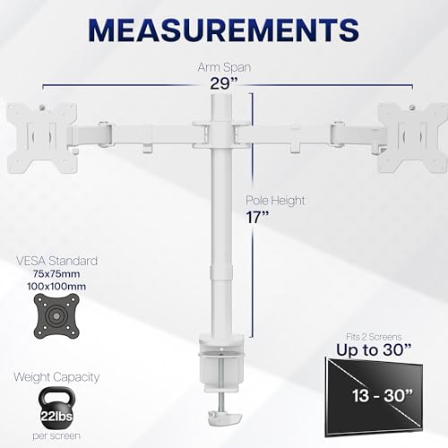 Image of VIVO Dual Monitor Desk Mount for 13 to 30 inch Screens, STAND-V002W | White, Articulating, Adjustable Monitor Arm, Grommet or C-Clamp Mounting, Computer Stand for 2 Monitors, Holds 22 lbs Each