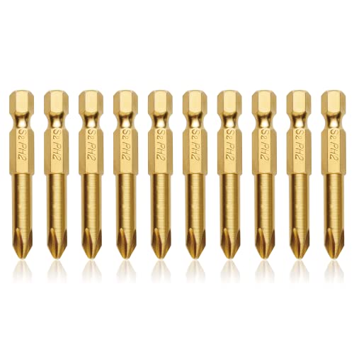 Vesttio Titanium Coated Ph2 Phillips Tip Screwdriver Bit Set 2 Inch/50Mm Length 1/4 Inch Hex Shank For Power Screwdriver Cordless Drill Impact Driver #TOP7