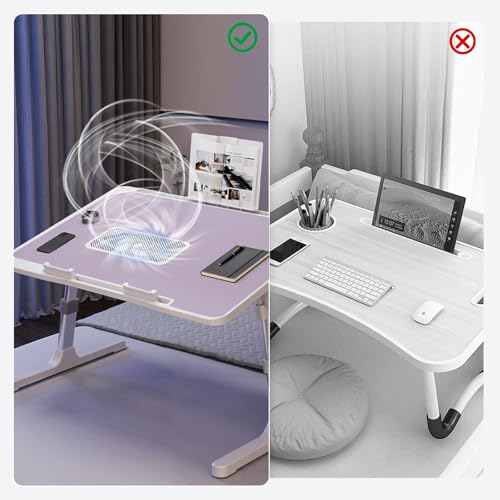 Image of iXTRA Adjustable Laptop Lap Desk with Cooling Fan USB Light for Adults 56x32cm,Purple
