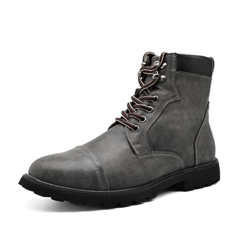 Men's Oxford Dress Boots Fashion Round Toe Platform Lace Up Low Heel Lug Sole Casual Mid Top Motorcycle Boots Business Work Boots for Men