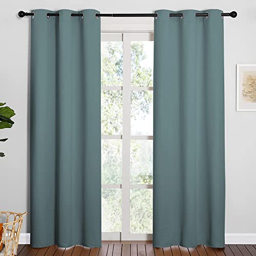 Image of NICETOWN Modern Blackout Curtains Noise Reducing, Thermal Insulated and Privacy Room Darkening Drape Panels for Boy's Guest Room Door Window (Greyish Blue, 2 Panels, W42 x L84 -Inch)