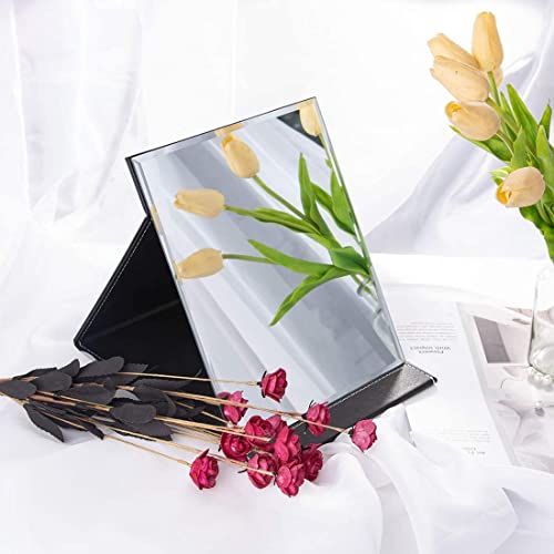 Image of Portable Folding HD Makeup Mirror, Frameless Slim PU Leather Desktop Mirror with Adjustable Stand for Personal Use, Travel, Desktop (Set of 2, Black & White)